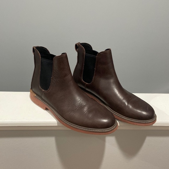 COLE HAAN GRANDSERIES Mens Brown Go-to Toe Block Heel Leather Chelsea 10 1/2 - Picture 1 of 16